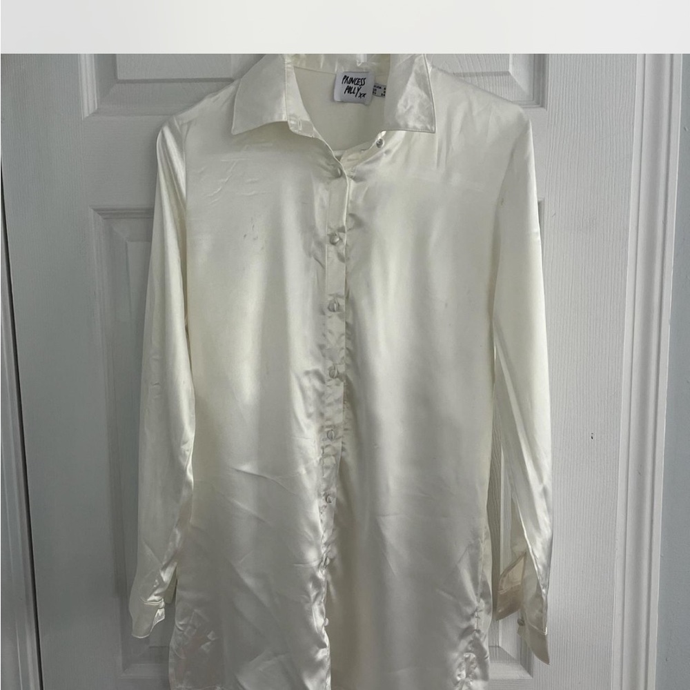 Princess Polly White Dress Shirt Satin Finish